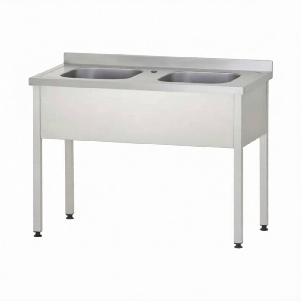 Ванна моечная ВМЦп 860х1200х600  2 м/о 250х400х400, борт, отв. д/смесит.