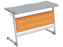 Стол 2-местный школьный 5-7 г/р "Логика" PL с перфорированным экраном (серый/оранжевый, м/к белый)