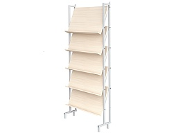 Стеллаж библиотечный демонстрационный с наклонными полками (дуб "Молочный", м/к серый, квадратная труба)