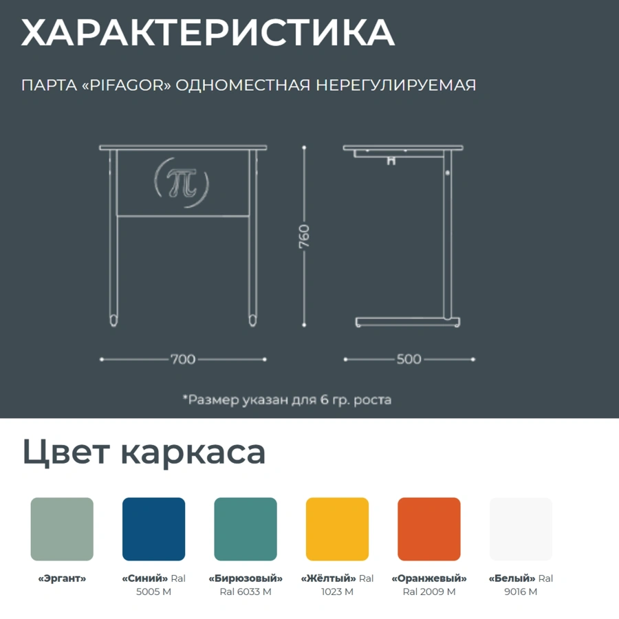 Школьная парта 1-местная Pifagor (модель ПШ8/1)