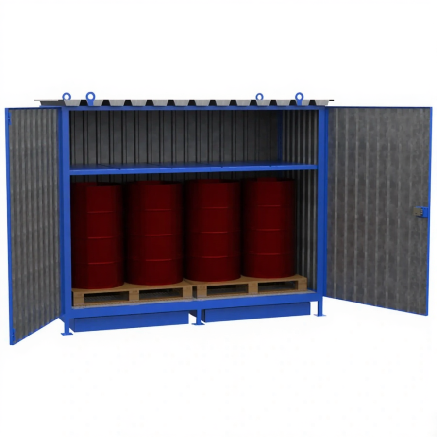 Шкаф для хранения 8-ми бочек 2148x2679x1117, металлический настил, сточный поддон