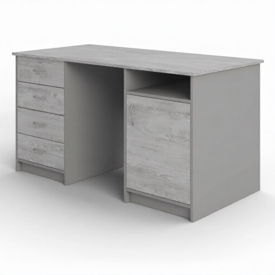 Стол рабочий СрТ-16 (1400х600х750) с двумя тумбами (корпус ЛДСП серый, столеш. ЛДСП дуб канадский)